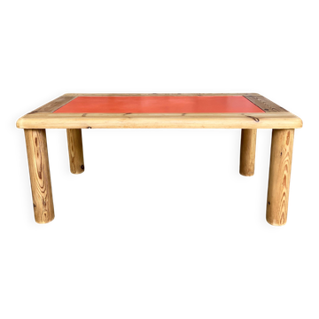 Modernist pine and orange lacquered coffee table, 1970s