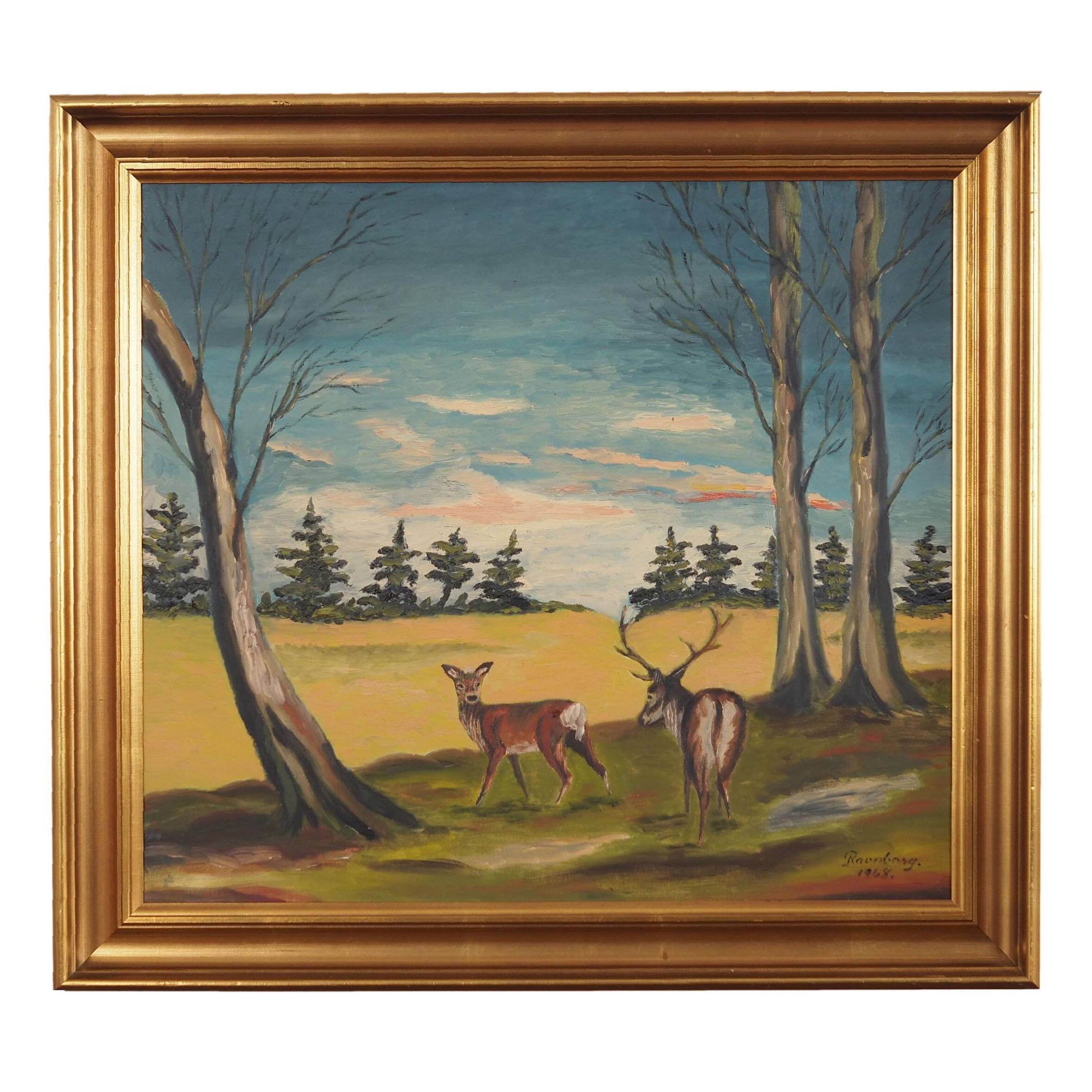 Painting „The Pair of Deer”, Scandinavian design, 1960s