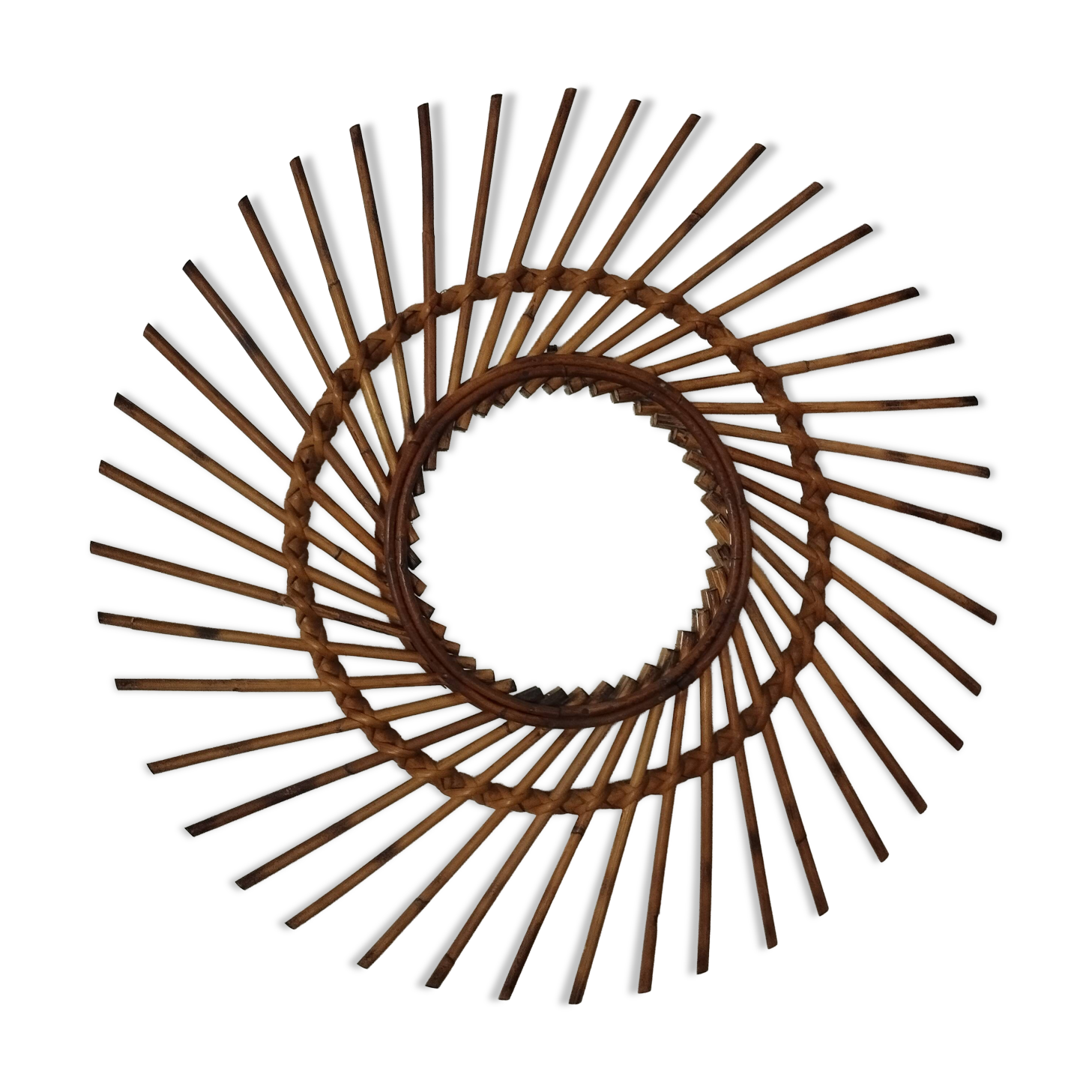 Large vintage bamboo and rattan sun mirror 53 cm in diameter