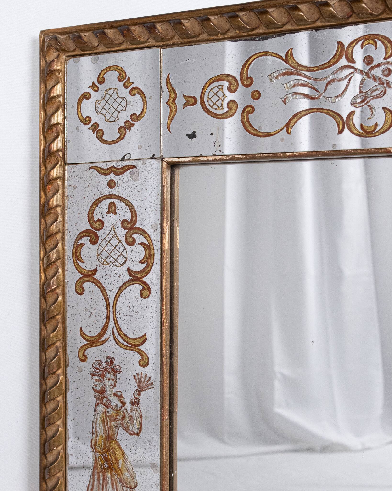 Miroir italien en verre églomisé, à parecloses, début XXe siècle