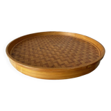 Round serving tray in vintage bamboo