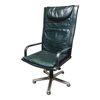 Fauteuil de bureau LOOP – Pierluigi Molinari, 1992 – cuir vert foncé