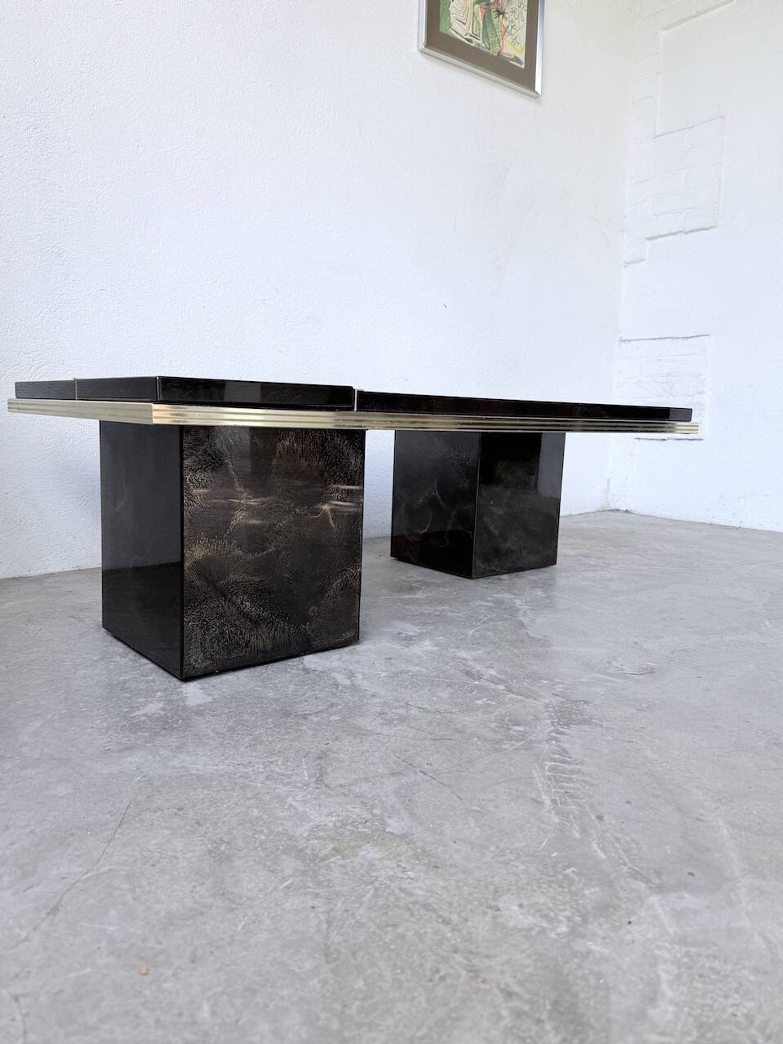 "Rizzo" lacquered and brass coffee-bar table from the 1970s.