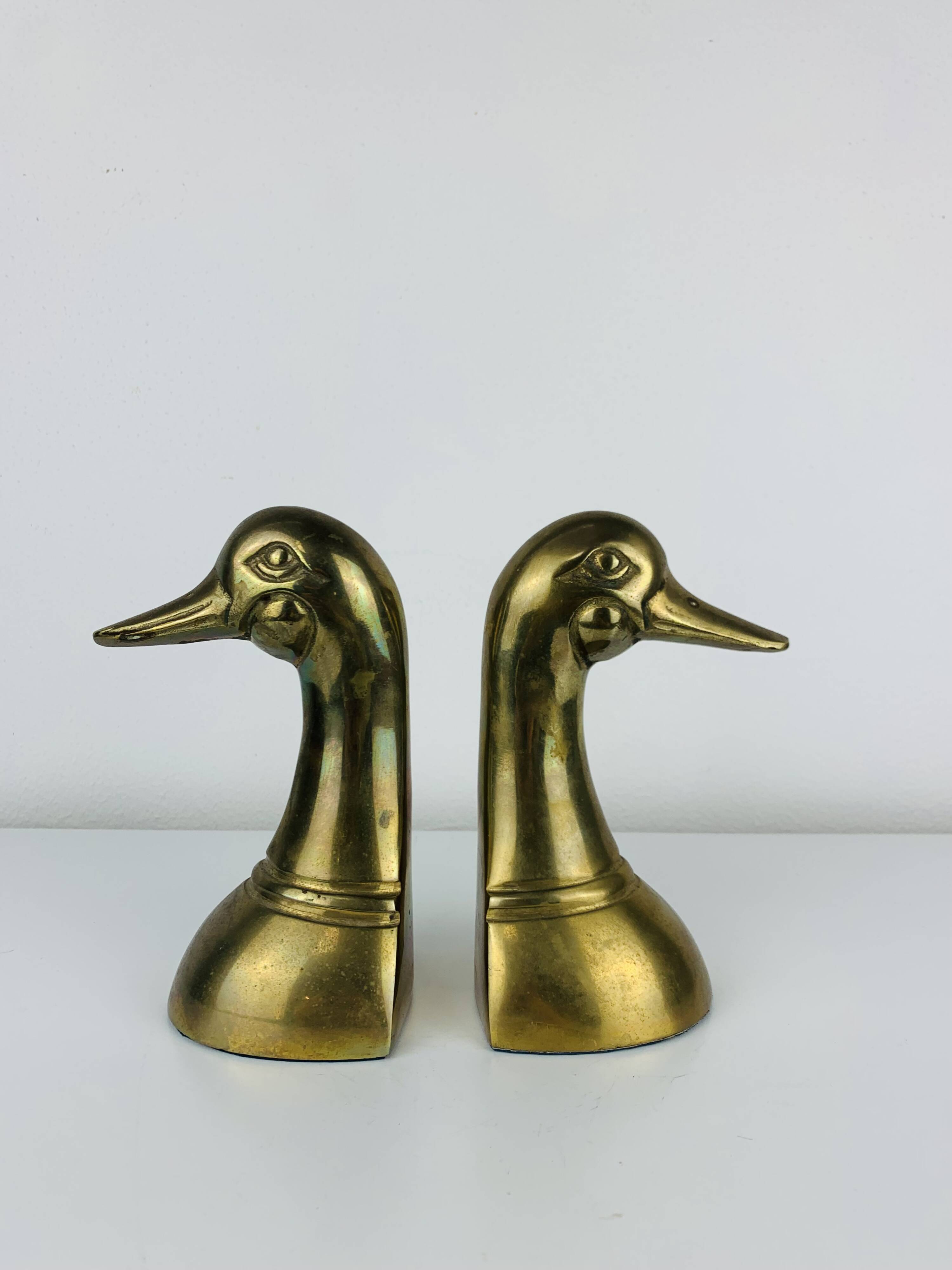 Pair of vintage brass duck bookends