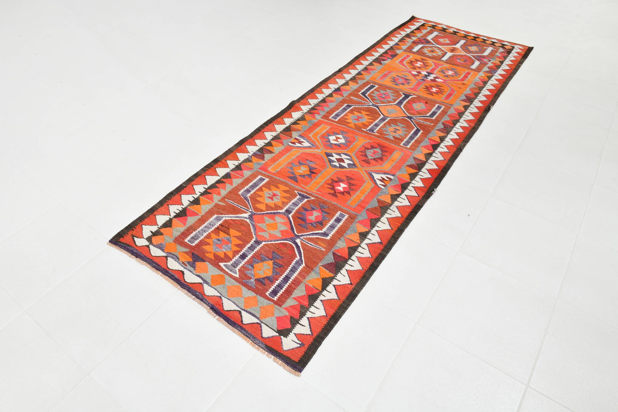 Red Orange Tribal Vintage Runner Rug, 101x297Cm