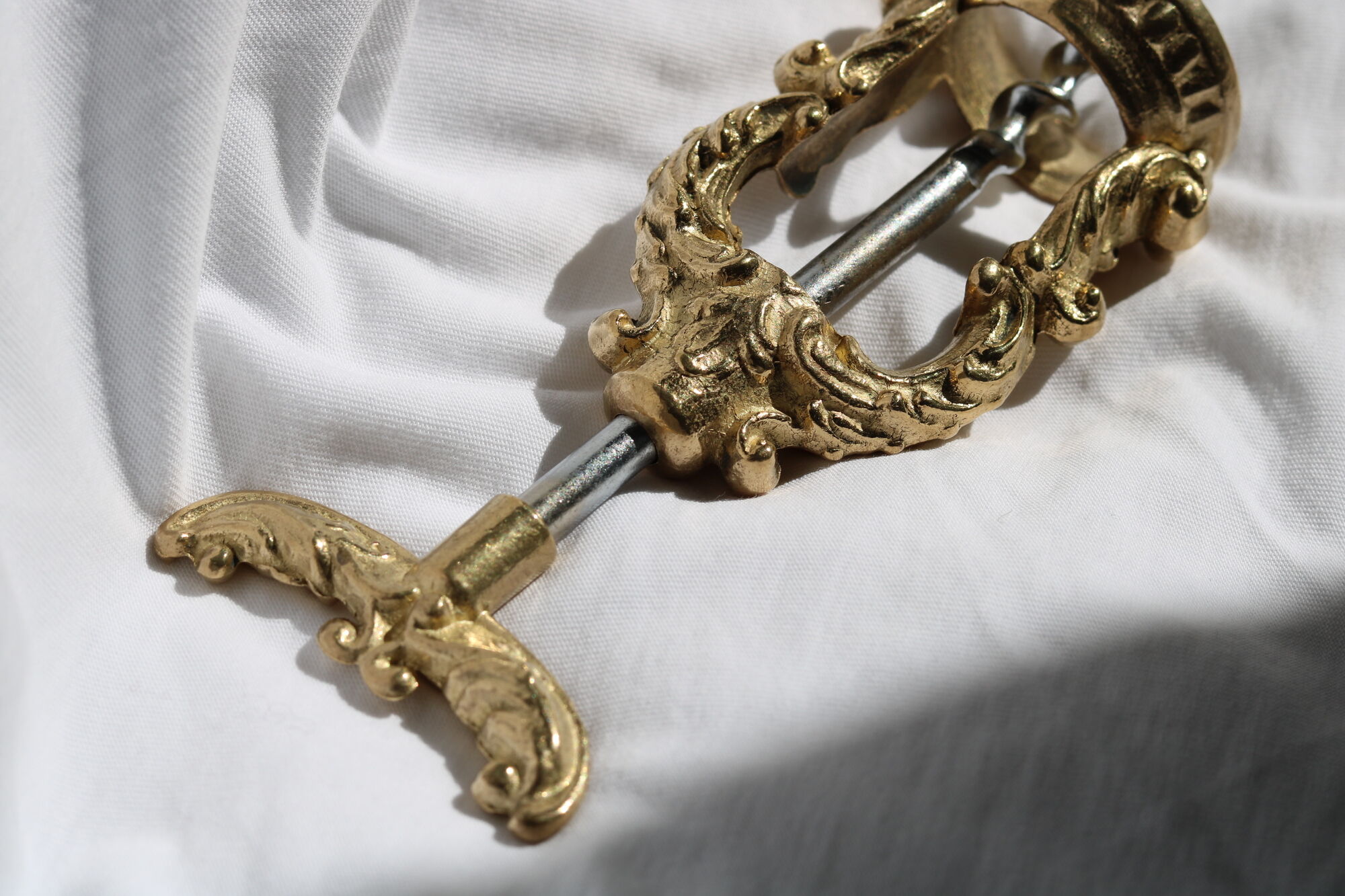 French ornate brass corkscrew wine opener
