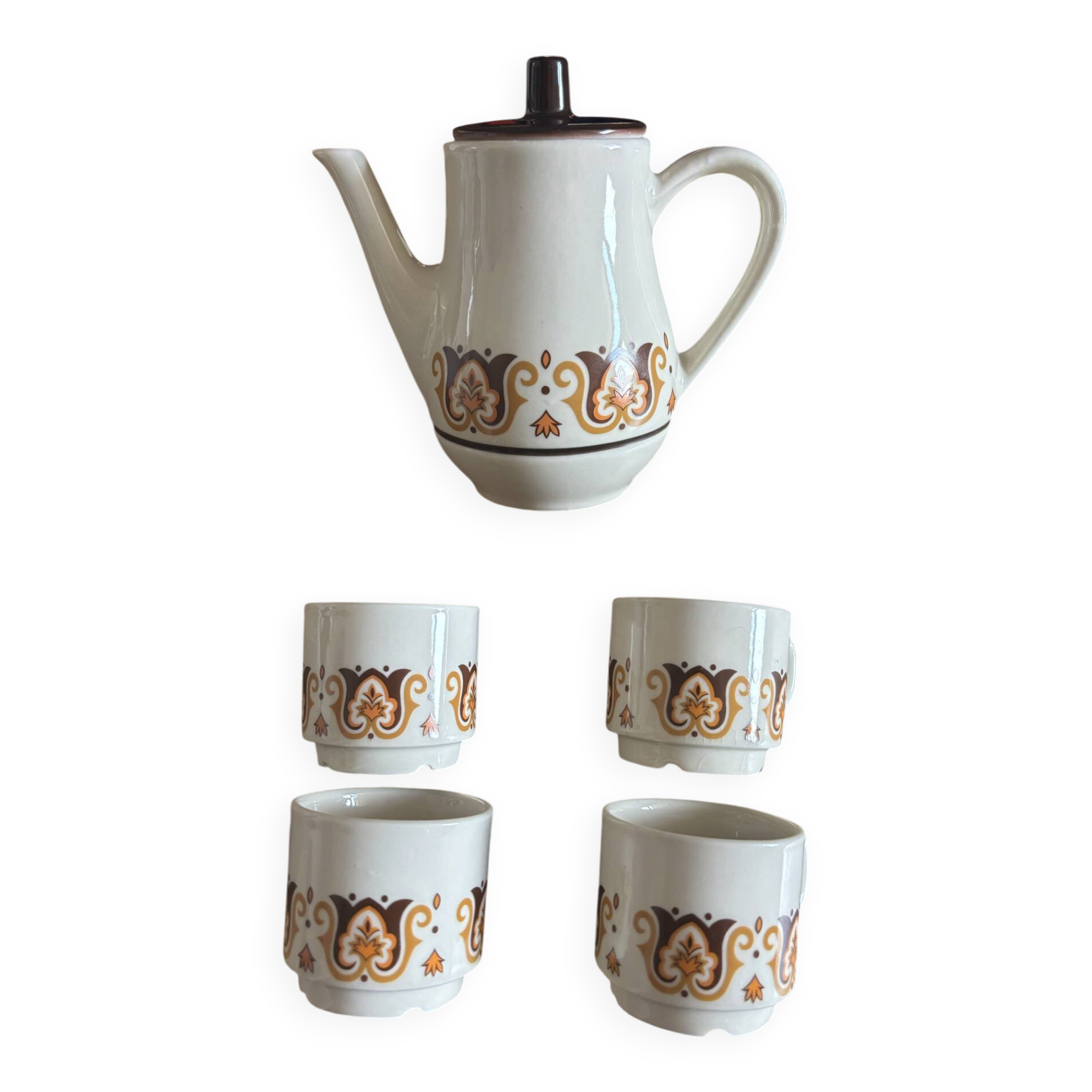 Vintage coffee service Nomar Jet – Coffee maker + 4 cups – Porcelain