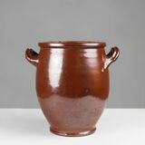 Grand pot en céramique brune émaillée, Belgique, années 1800.