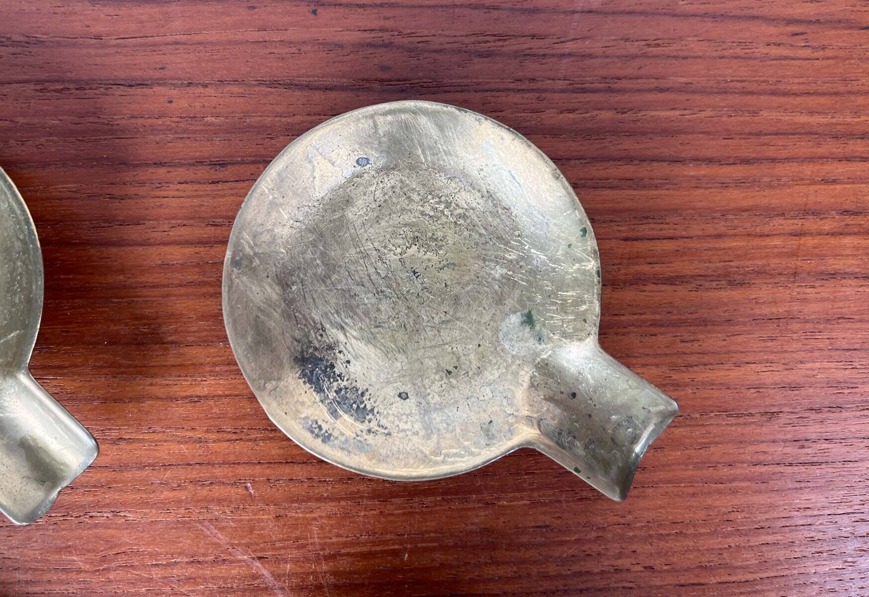 Stackable Austrian brass ashtrays in mid-century style, 1960, set of 5.