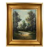 Alain Bonnaud (20th century), small oil on canvas. “Woman on a forest path”