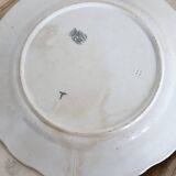 5 assiettes plates antiques faience d'Onnaing Nord motif fleuri et papillon bleu patine