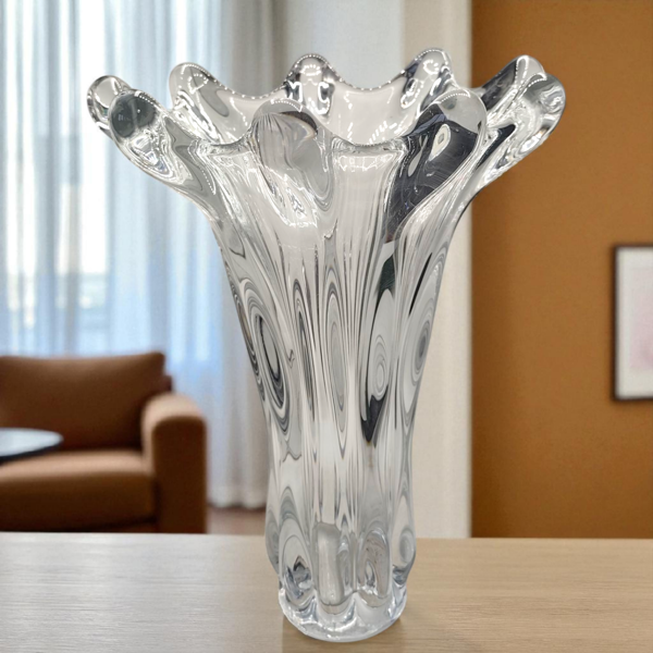 Vase en cristal Vannes vintage des années 1970 - Design sculptural de forme libre