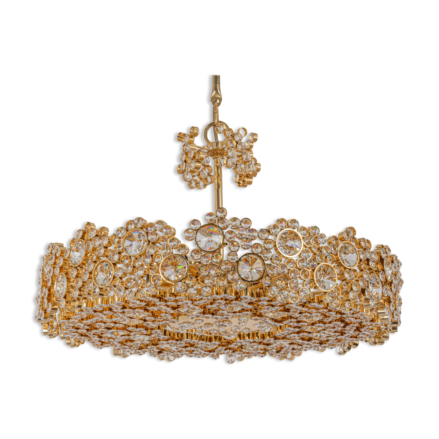 Gilt Brass and Crystal Glass Encrusted Chandeliers by Palwa, Germany, 1970s