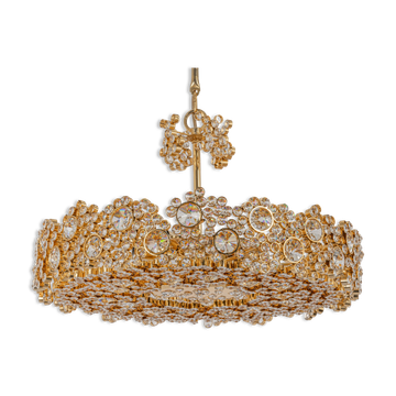 Gilt Brass and Crystal Glass Encrusted Chandeliers by Palwa, Germany, 1970s