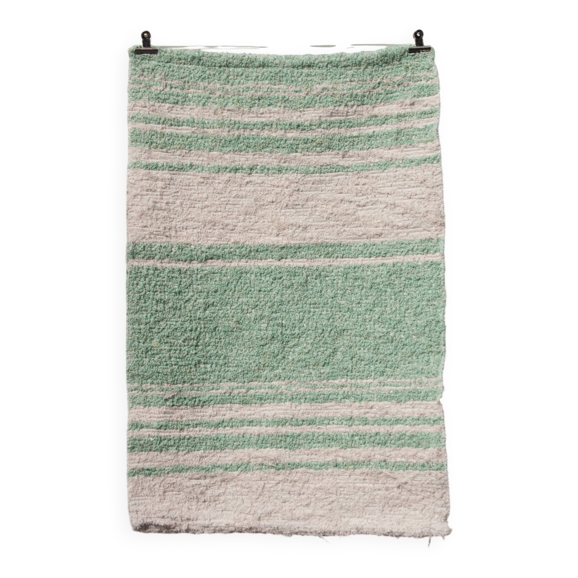 Handwoven recycled cotton rug - Mint and white