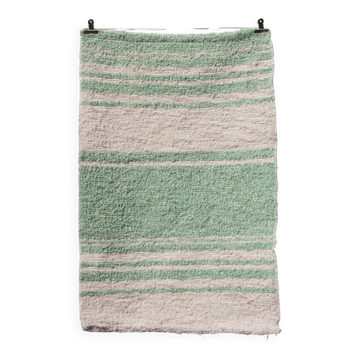 Handwoven recycled cotton rug - Mint and white