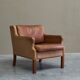 1970s patinated leather Scandinavian lounge chair