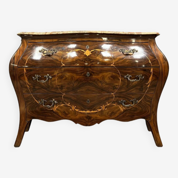 Curved Louis XV Venetian style chest of drawers in marquetry