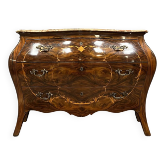 Curved Louis XV Venetian style chest of drawers in marquetry