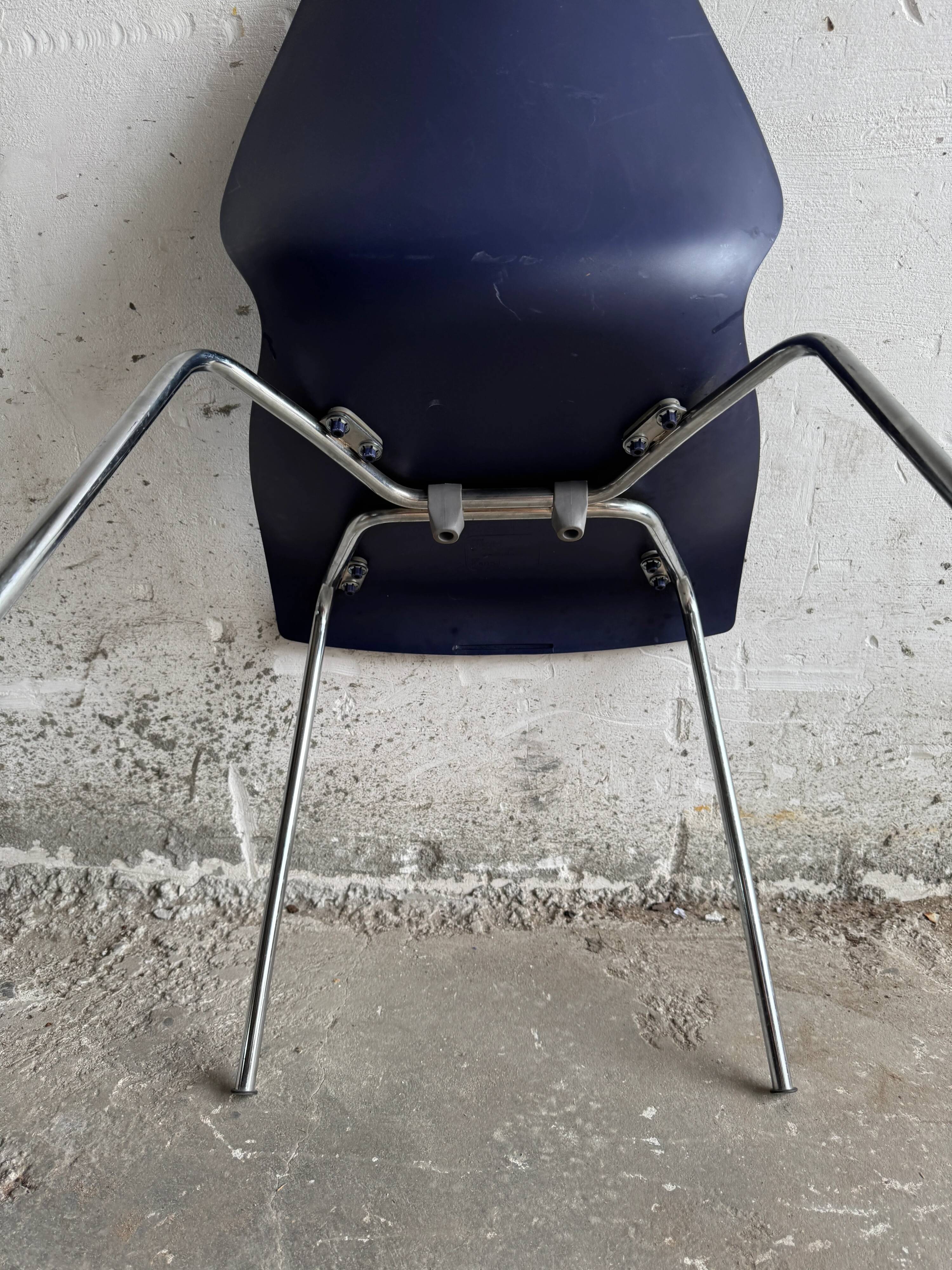 Set of 4 Kartell Maui Chairs — Navy Blue Polypropylene Seats, Chrome Legs, by Vico Magistretti