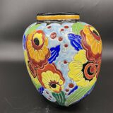 Ovoid vase, charles catteau, keramis, art deco period, fine earthenware, floral enamel decoration, vase col