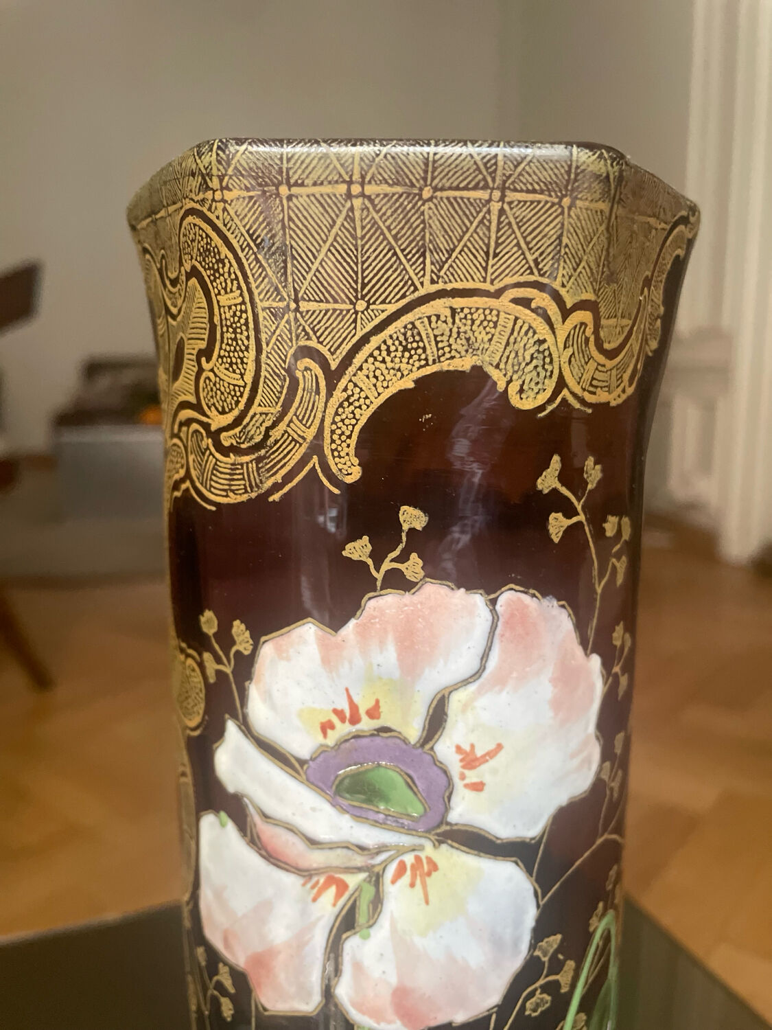 Art Nouveau vase, enamelled and gilded glass with floral decoration – Legras style