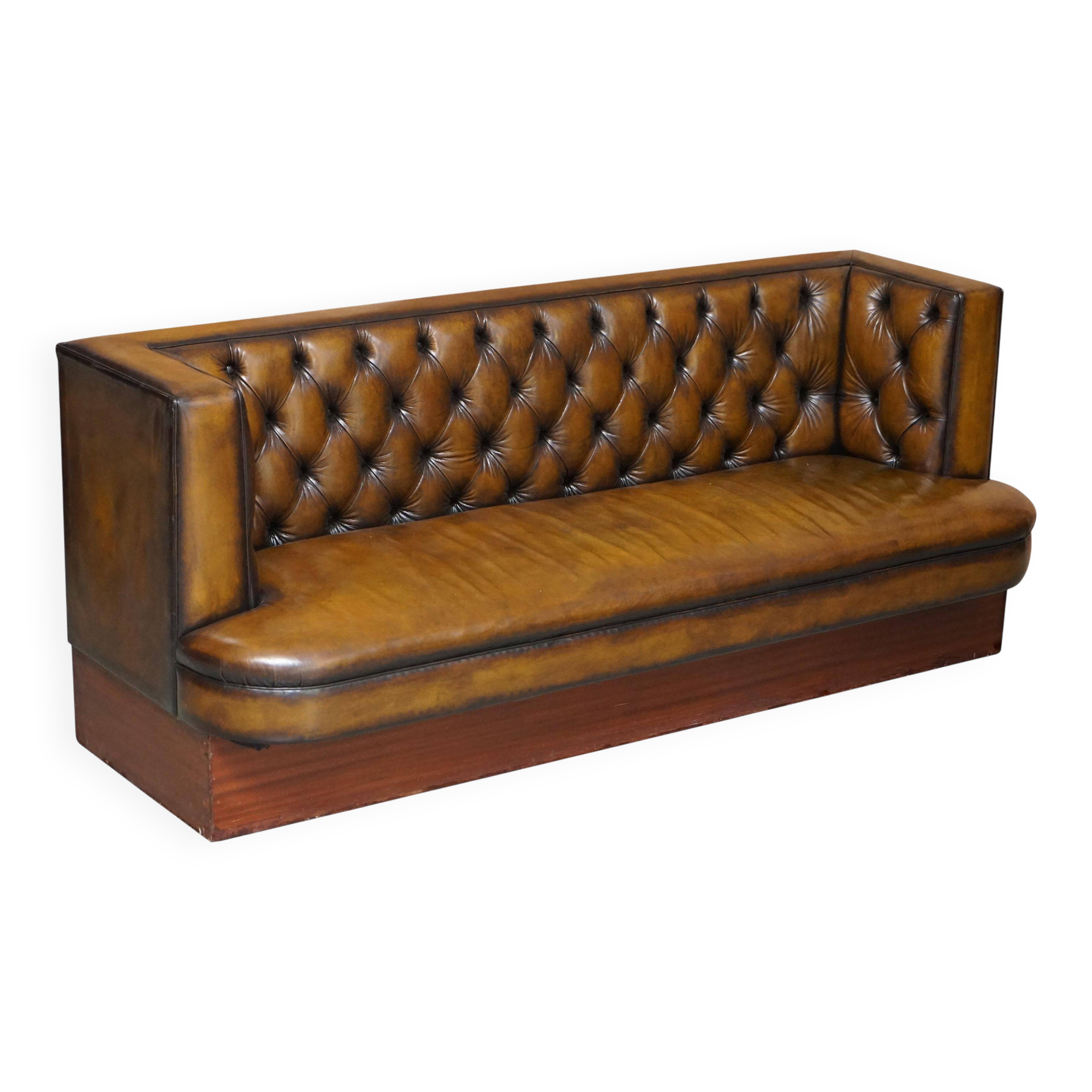 Restored and hand-dyed leather Chesterfield sofa