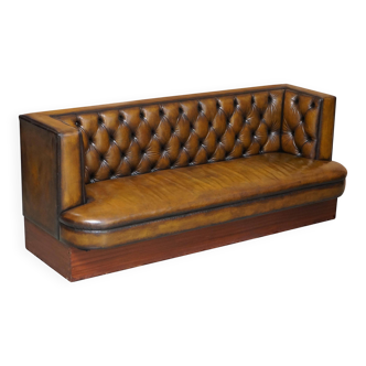 Restored and hand-dyed leather Chesterfield sofa