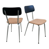 Pair of vintage chrome chairs, imitation leather & rust-orange cotton