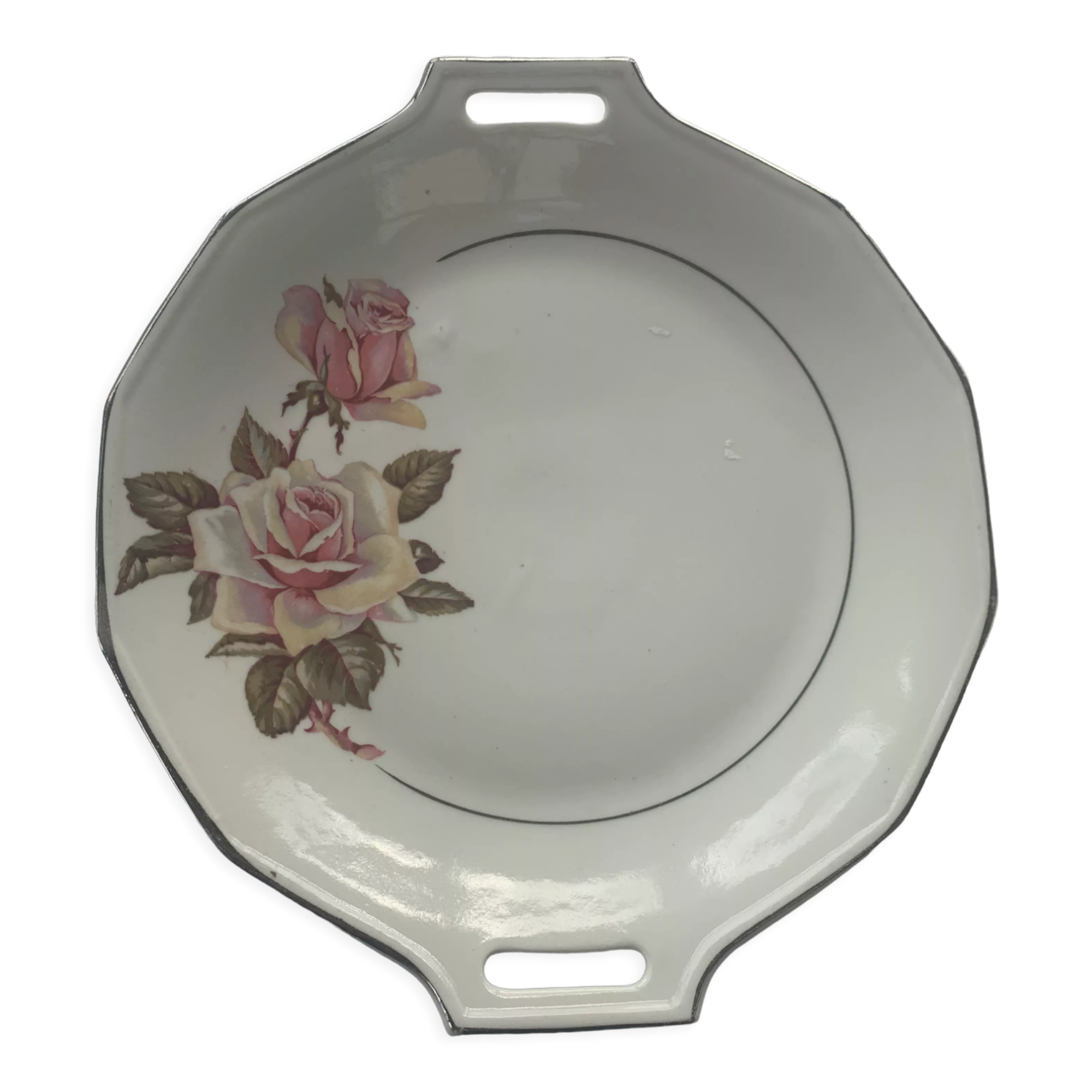 Cake dish patterns roses in art deco porcelain