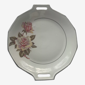 Plat à gâteaux motifs les roses en porcelaine art déco