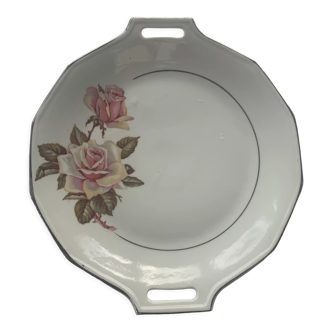 Plat à gâteaux motifs les roses en porcelaine art déco