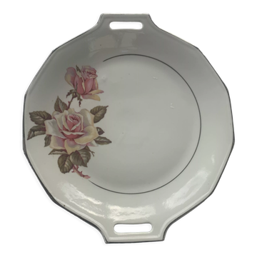 Plat à gâteaux motifs les roses en porcelaine art déco