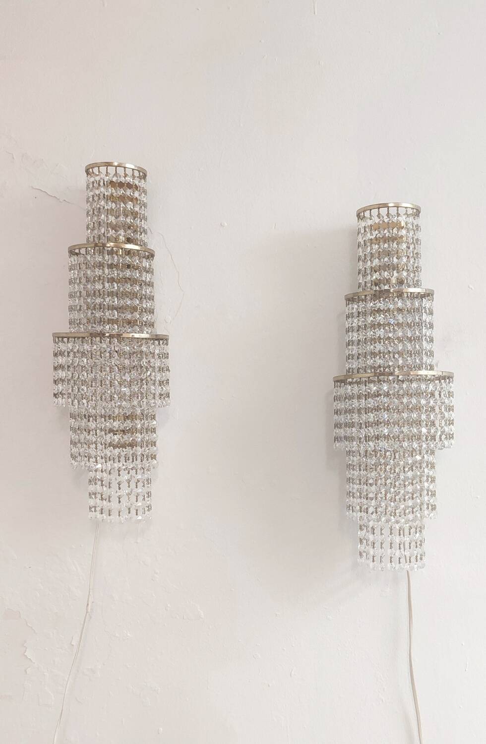 Pair of crystal appliques. France, 1970s.