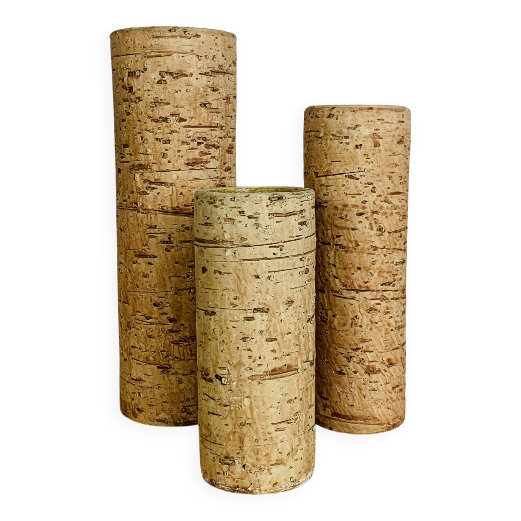 Three vintage stoneware roll vases