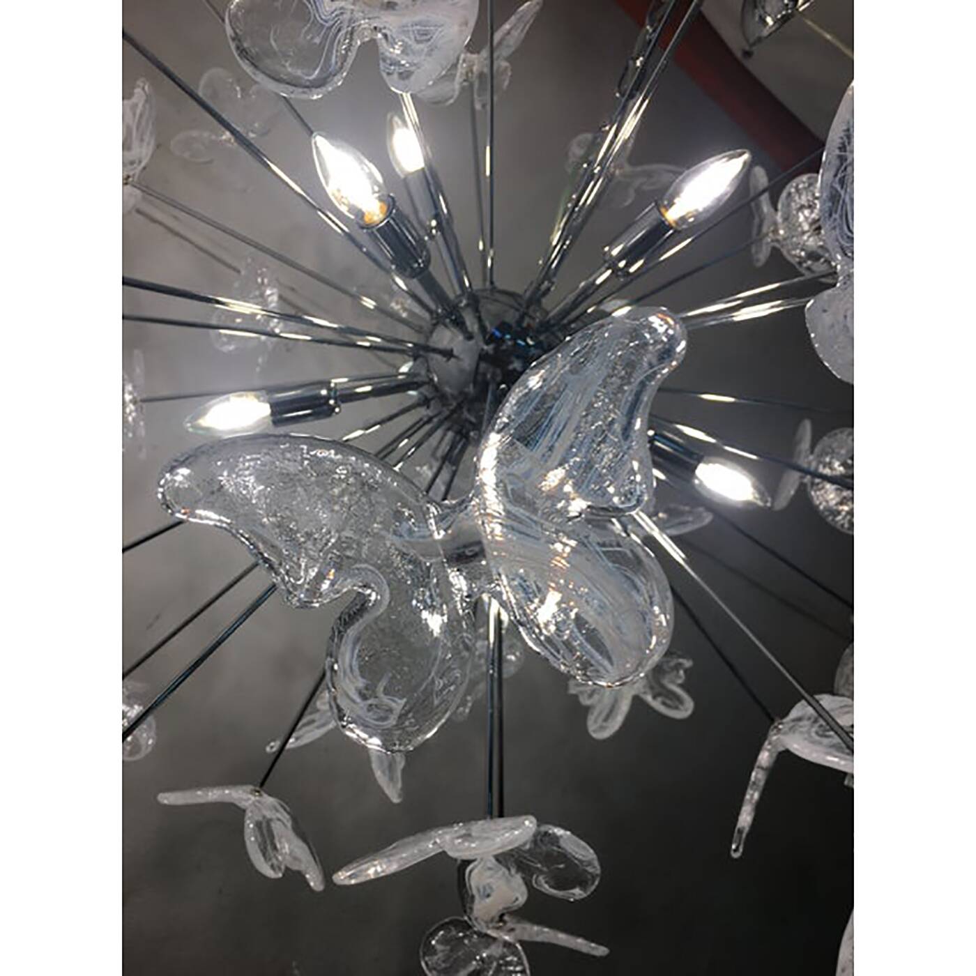 Contemporary White Butterfly Murano Glass Sputnik Chandelier