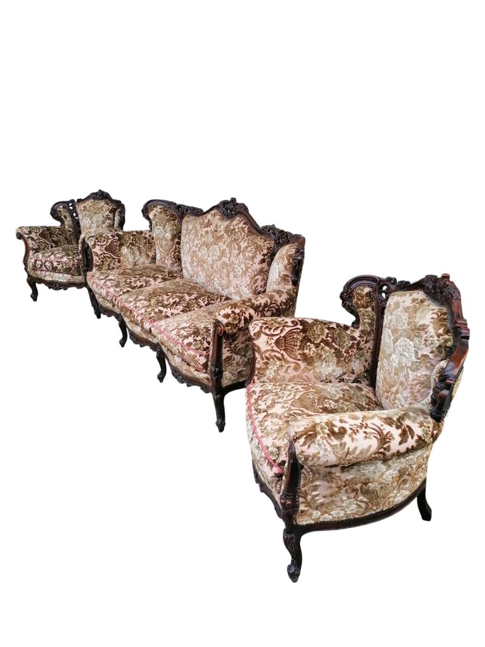 Divano et poltrone en style baroque piémontais en legno intagliato a mano e