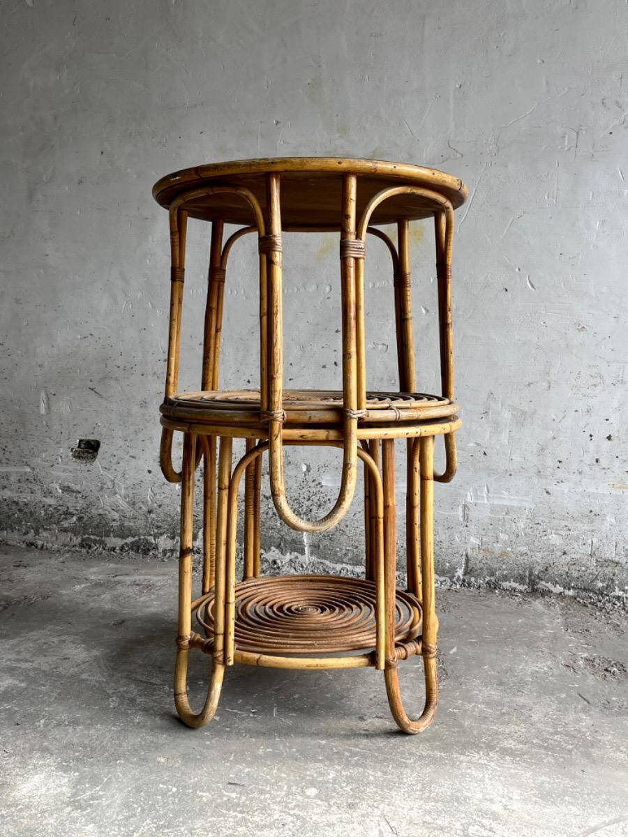 Set of 2 Natural Rattan and Glass Side Tables, 1960s Rohé Noordwolde Style