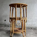 Set of 2 Natural Rattan and Glass Side Tables, 1960s Rohé Noordwolde Style