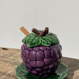 Sweet in Grape Slip or vintage jam maker, green and purple earthenware ceramics