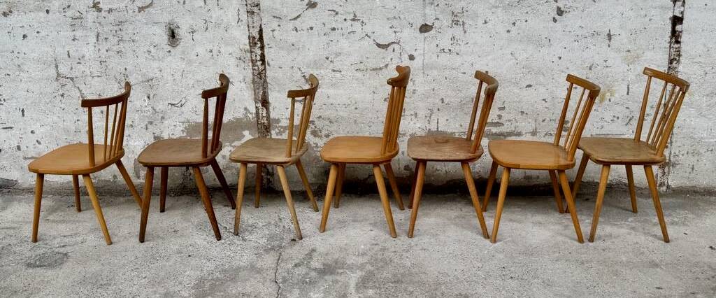 Set of 7 antique bistro chairs