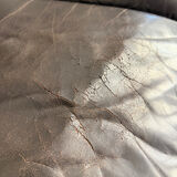 Vintage black leather Dreipunkt Scala design 3-seater sofa in teak.