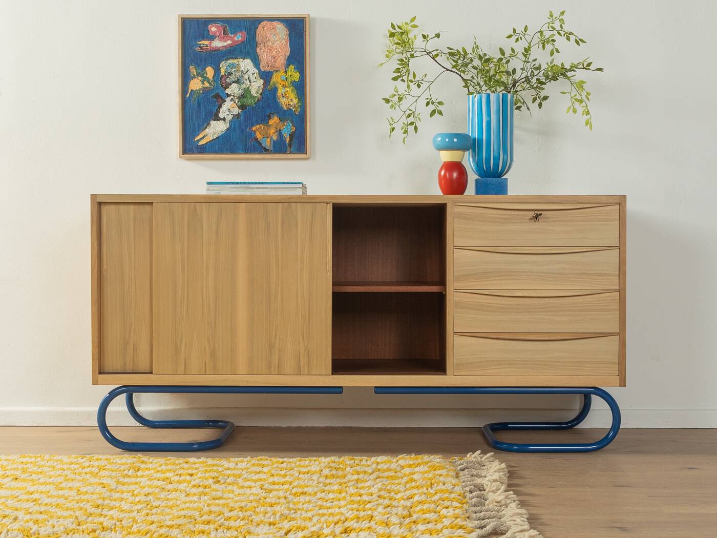1950s Sideboard with blue bauhaus feet