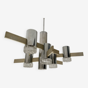 Sciolari six-light pendant light in chrome and aluminum italian work from the 1970s