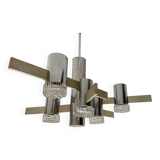 Sciolari six-light pendant light in chrome and aluminum italian work from the 1970s