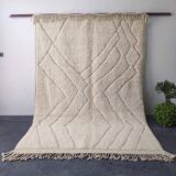 Large Ecru Beni Ouarain Rug, Geometric Chevron Pattern - 300x200cm