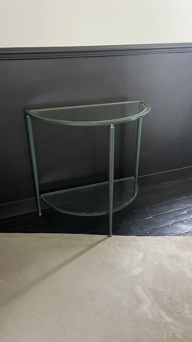 Half-moon console in glass and metal