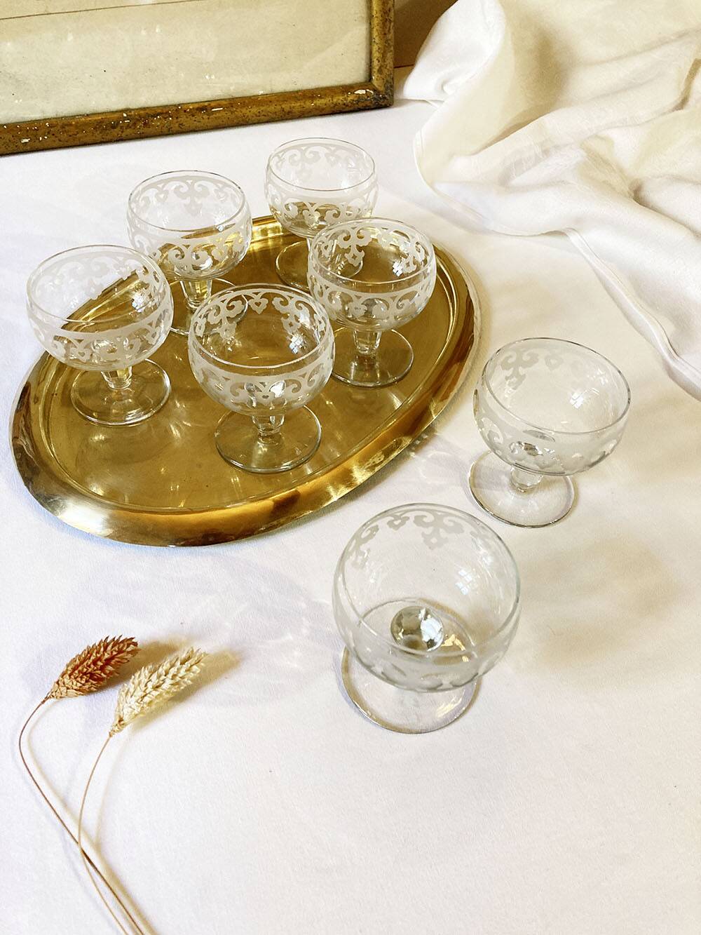 Antique engraved crystal aperitif glasses