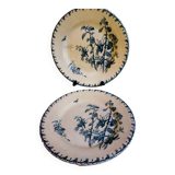2 flat blue iron earth plates in Gien earthenware