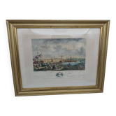 Original engraving of the port of Roscoff. Late 19th century.